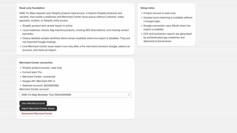Read-only Merchant Center setup and account controls