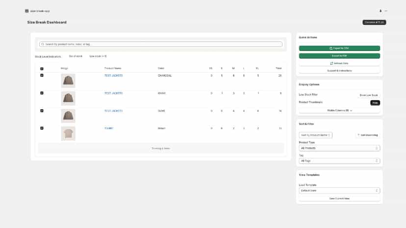 Size Break Inventory App