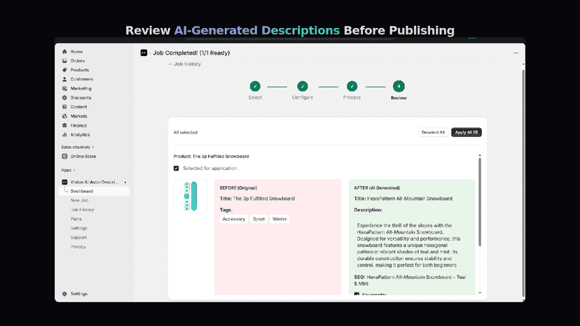 Review AI generated descriptions before publishing