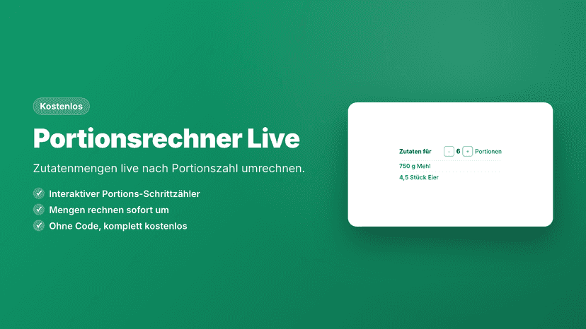 Portionsrechner Startbild mit Funktionsübersicht