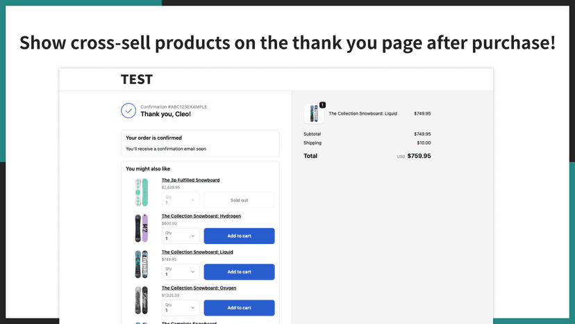 Show cross-sell products on the thank you page after purchase!