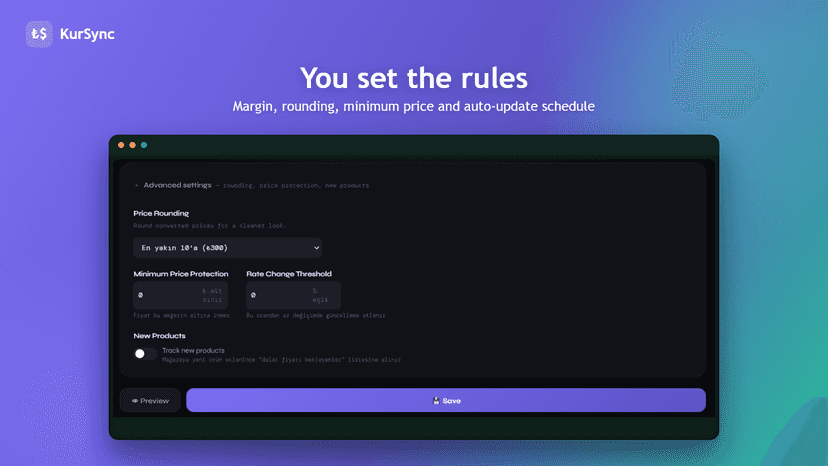 KurSync rounding, minimum price and update rules