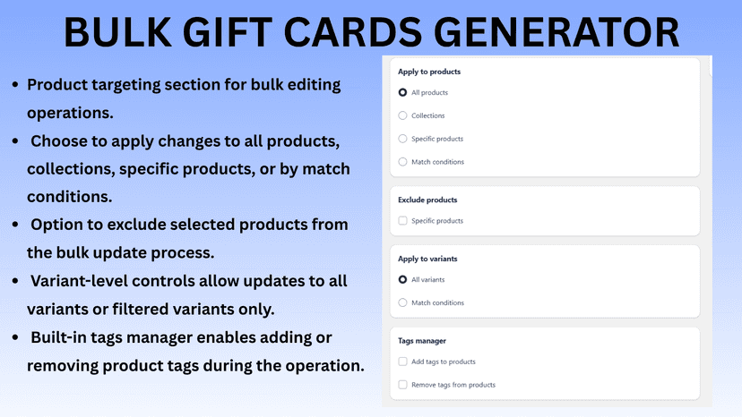 Product targeting and tags manager settings