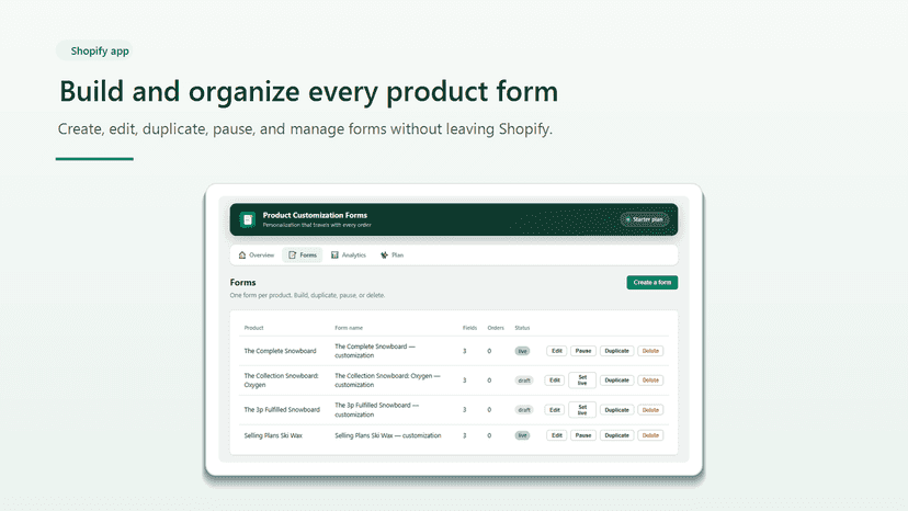 Manage Shopify custom product options and form fields easily