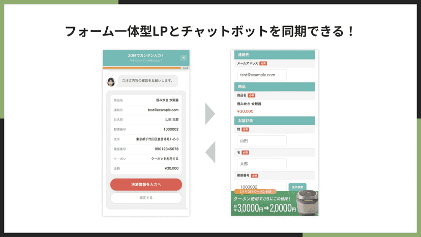 フォーム一体型LPとチャットボットを同期できる!