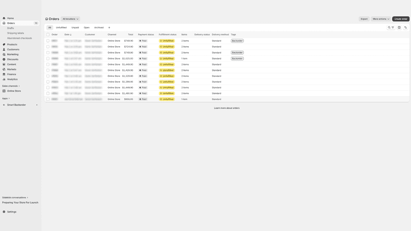 Shopify order list with automatic backorder tag added.