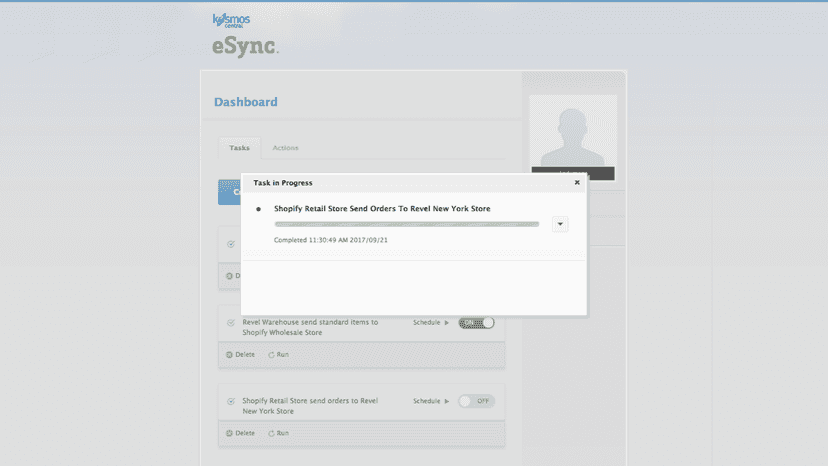 View progress as data is synced between Shopify and Revel