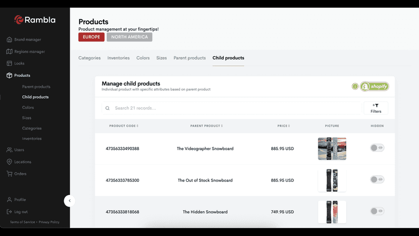 Products page