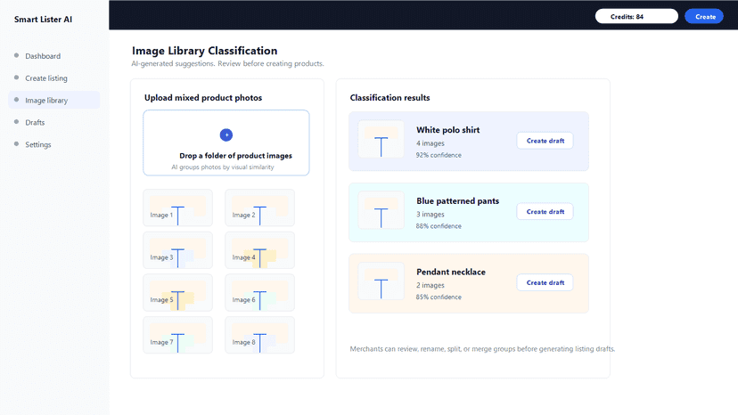 Group product photos with AI-assisted classification