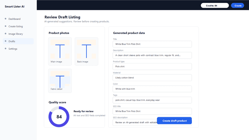 Review AI listing fields before creating products