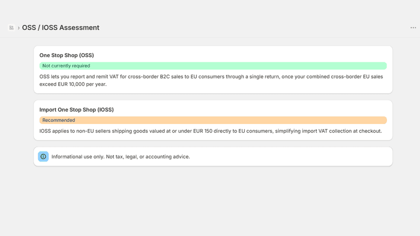 OSS and IOSS Assessment showing registration recommendations