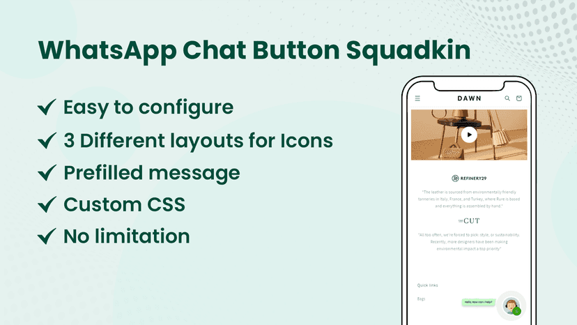 Squadkin Technologies WhatsApp Chat Shopify Integration