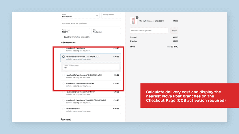Calculate delivery cost and display the nearest Nova Post branch