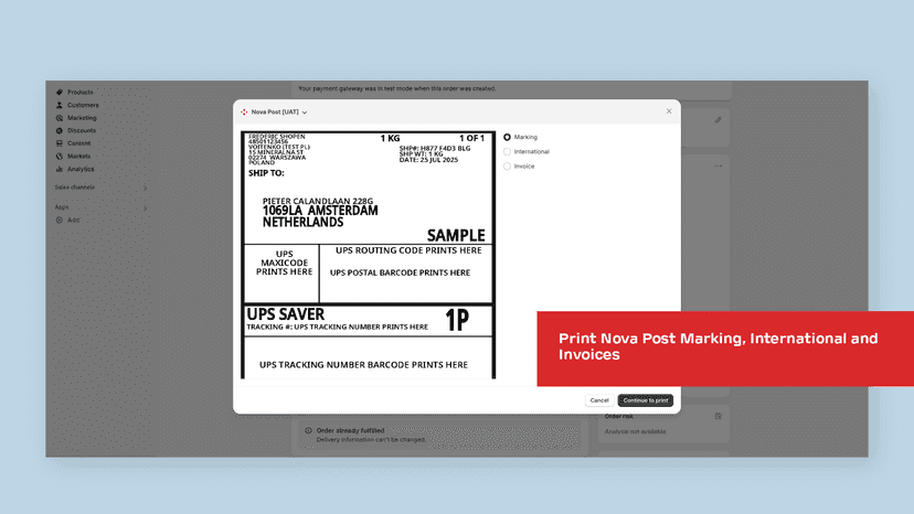 Print Nova Post Marking, International and Invoices