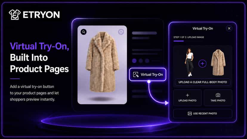 Virtual try-on button on product page with upload modal