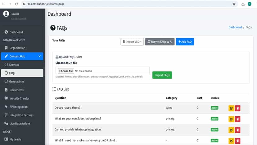 Adding FAQs for AI Model