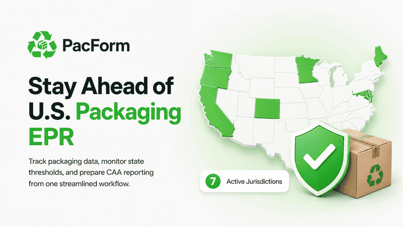PacForm feature banner for U.S. packaging EPR compliance.