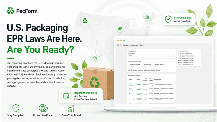 PacForm dashboard for U.S. packaging EPR and CAA compliance.