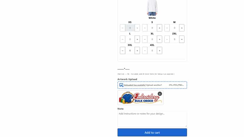 Bulk order product page interface