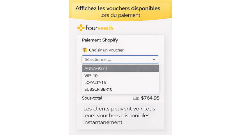Shopify checkout dropdown showing available vouchers