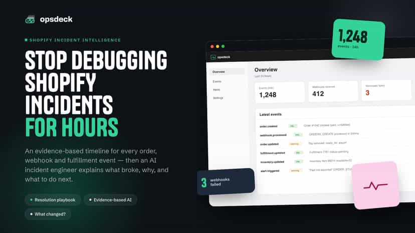 opsdeck dashboard showing 24h event and webhook metrics