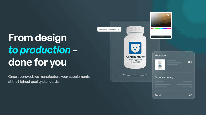 Dashboard showing custom supplement product creation process wit