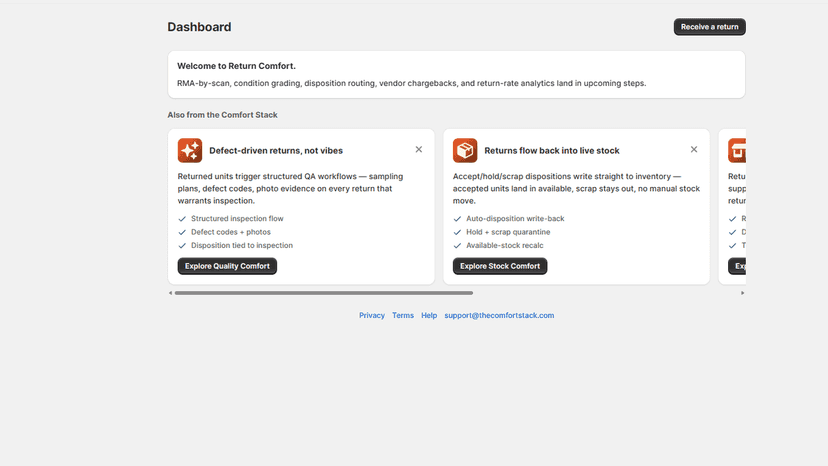 Return Comfort dashboard and return metrics