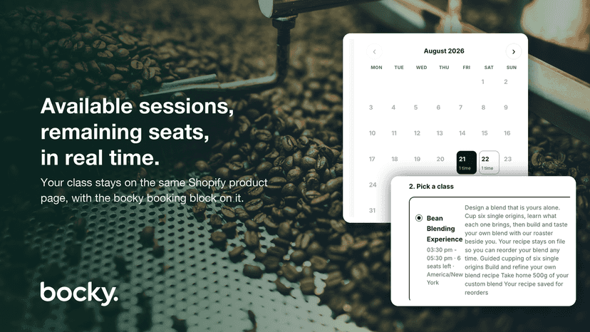Booking calendar with live remaining seats on a product page