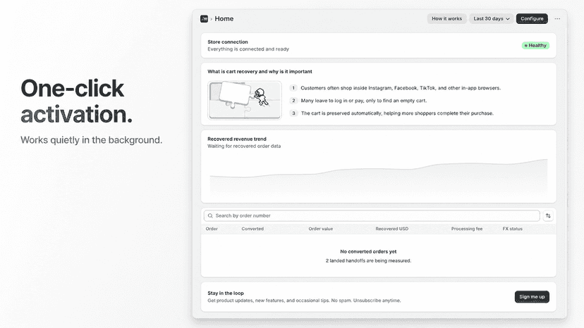 Simple dashboard - one click activation