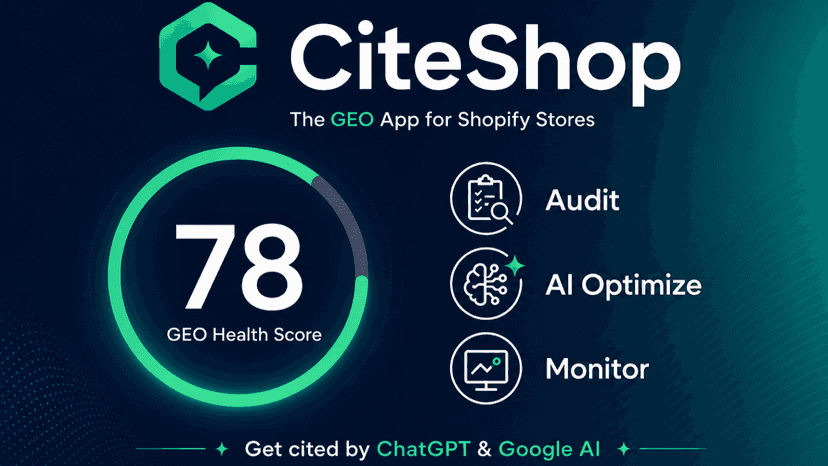 CiteShop GEO health score with audit, AI optimize and monitor