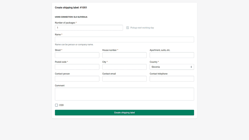Create shipping label