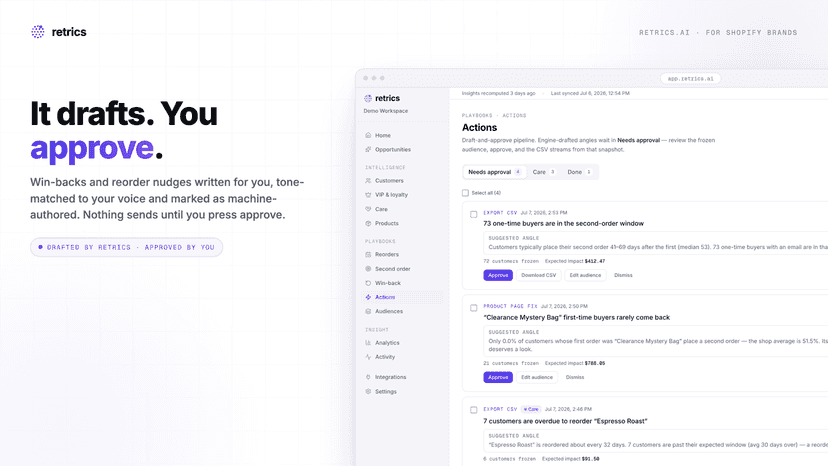 AI drafts each win-back note; you approve before send