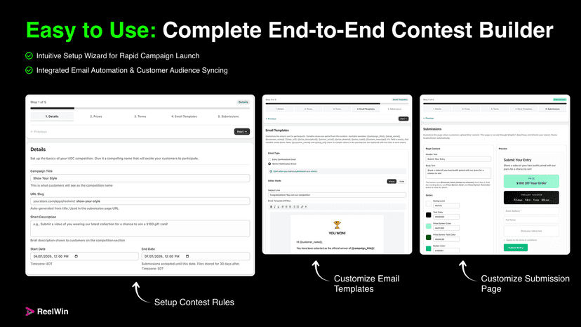 Shows contest setup steps in guided contest creation wizard.