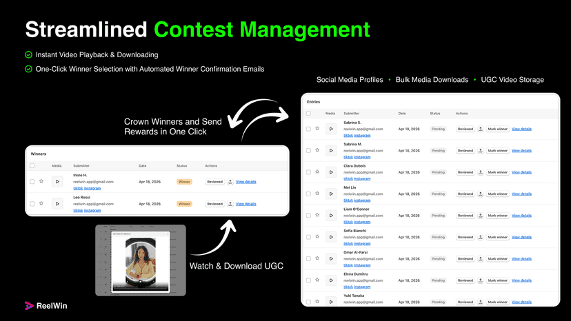 Shows user submissions to a contest in the app dashboard.