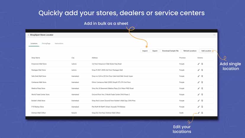 add multiple store locations