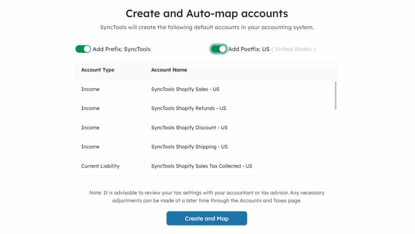 SyncTools feature of Auto create and mapping of QBO accounts