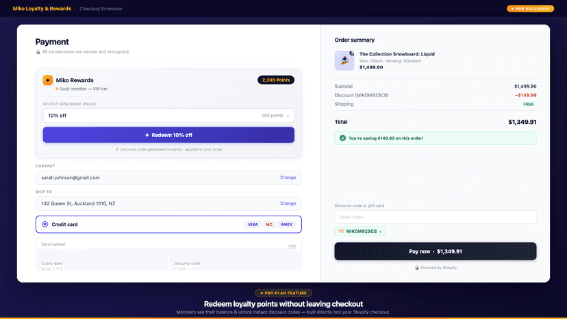 Shopify checkout with Miko Rewards loyalty points redemption