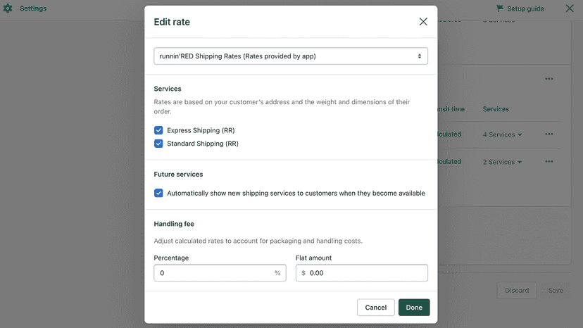 Select carrier rates in your shipping setting page
