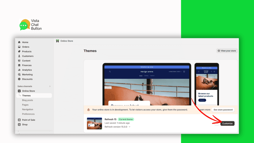 How to activate whatsapp widget by clicking theme customize