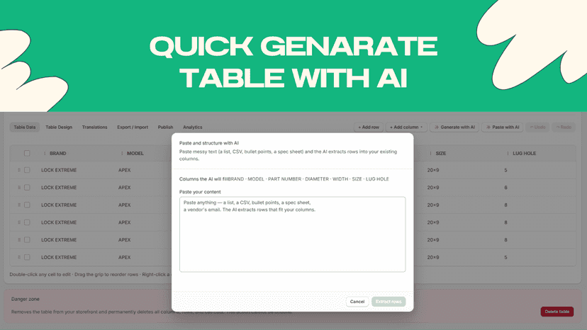 Quick Generate Table