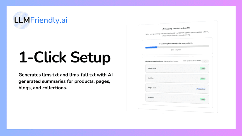 Simple 1 Click Setup of llms.txt and llms-full.txt