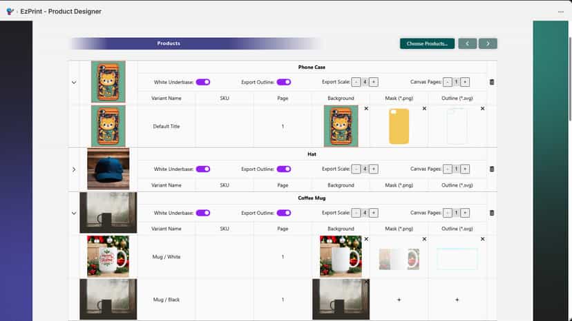 Backend product configuration