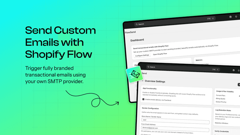 Flow email dashboard with usage and metrics