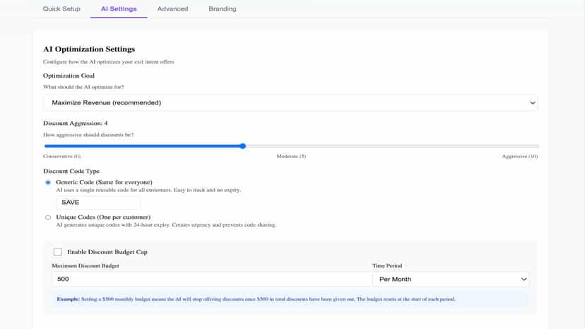 AI settings with discount aggression control