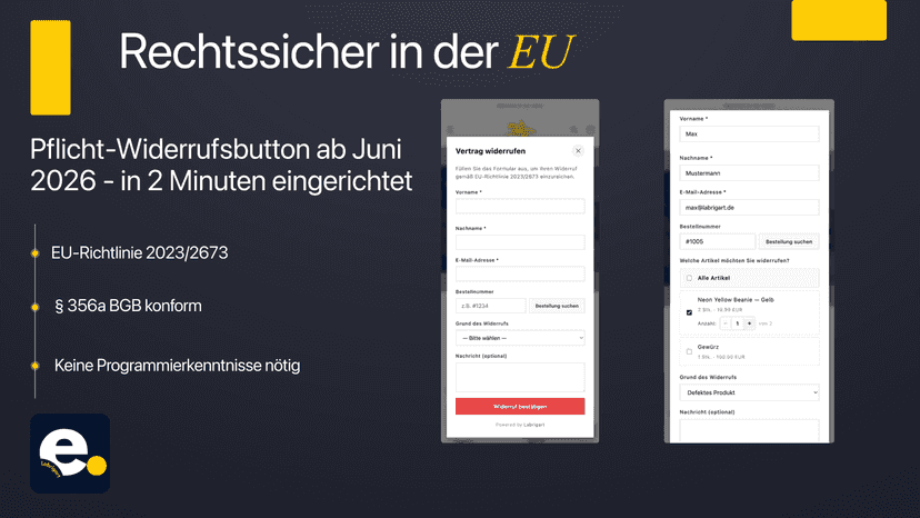 EU-konformer Widerrufsbutton mit Formular im Shopify-Shop
