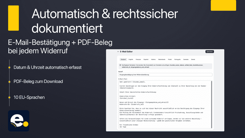 Widerrufs-Dashboard mit Statistiken und Übersicht