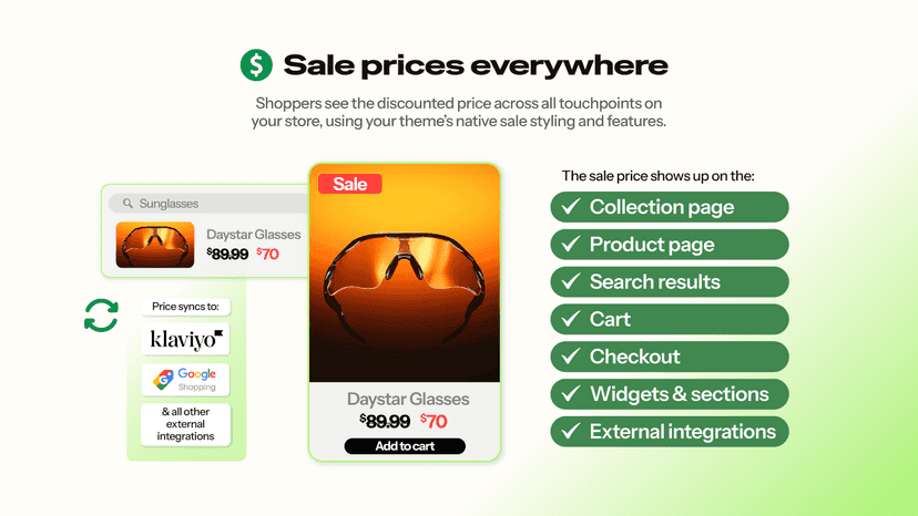 Sale prices are shown everywhere in your store