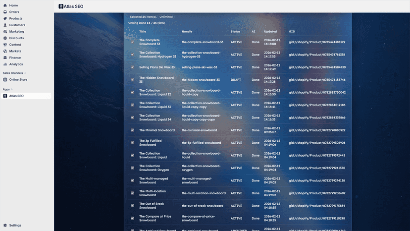 Atlas SEO sbulk generating SEO for selected products