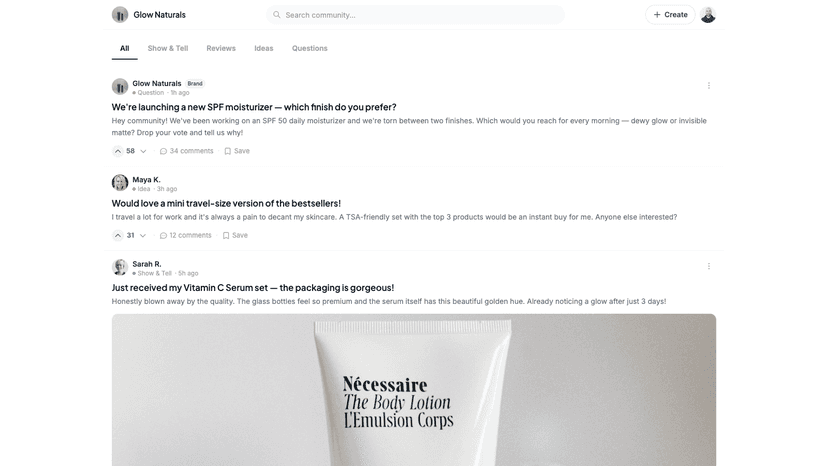 Community feed with brand and customer posts