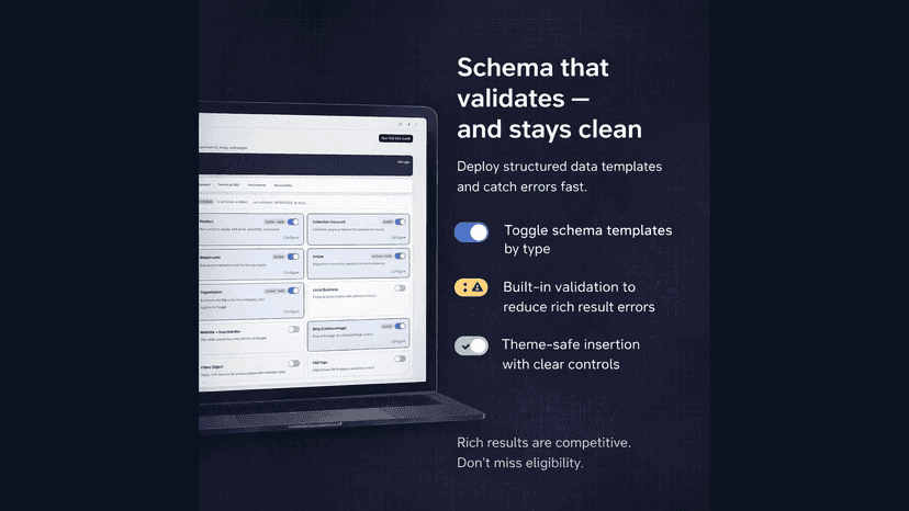 Schema templates with validation status and deploy controls